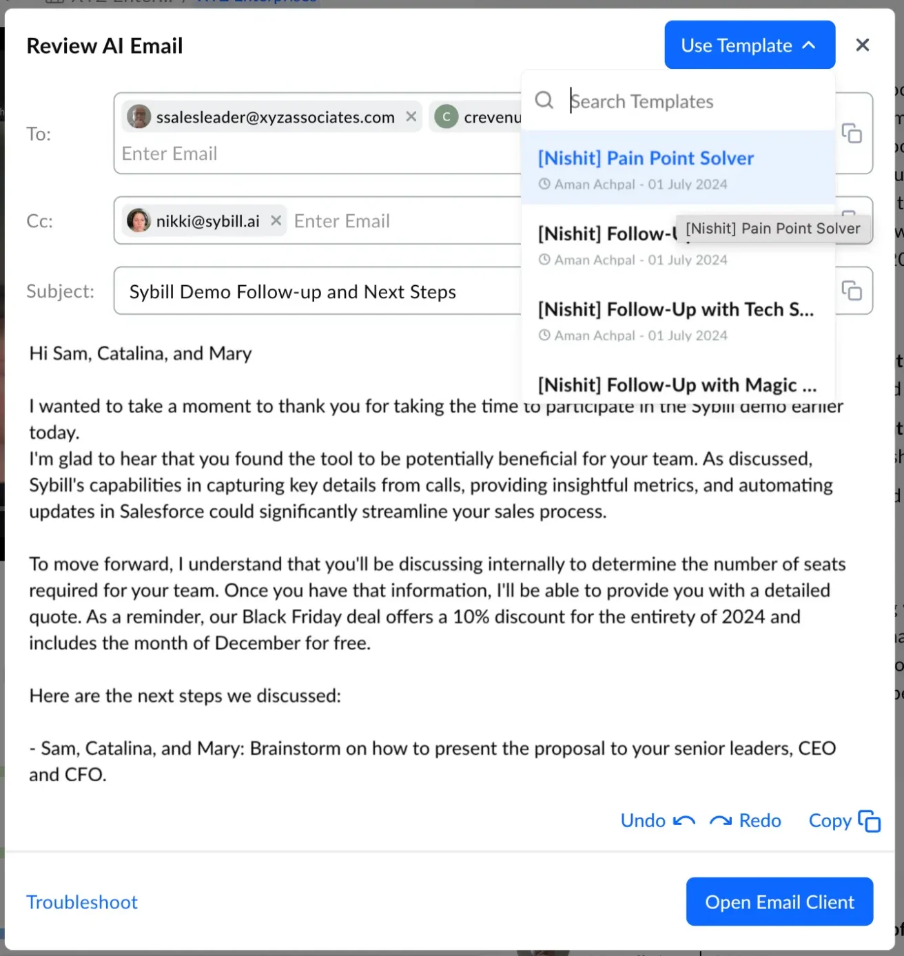 AI generated follow-up email templates