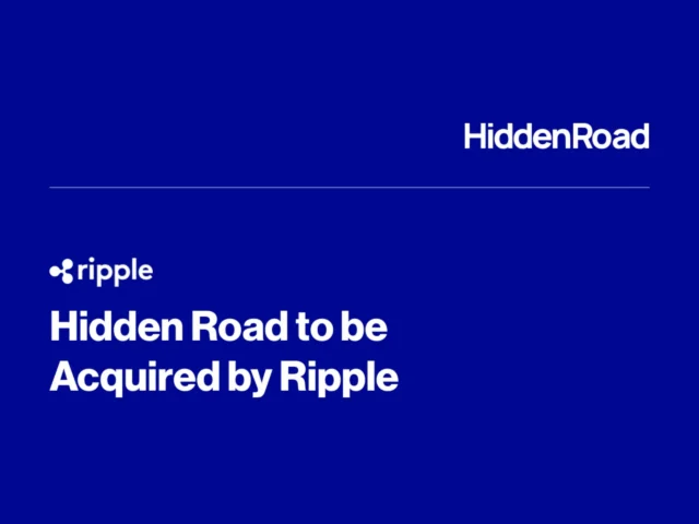 A blue graphic displays the text "Hidden Road to be Acquired by Ripple" with the Ripple and Hidden Road logos featured.