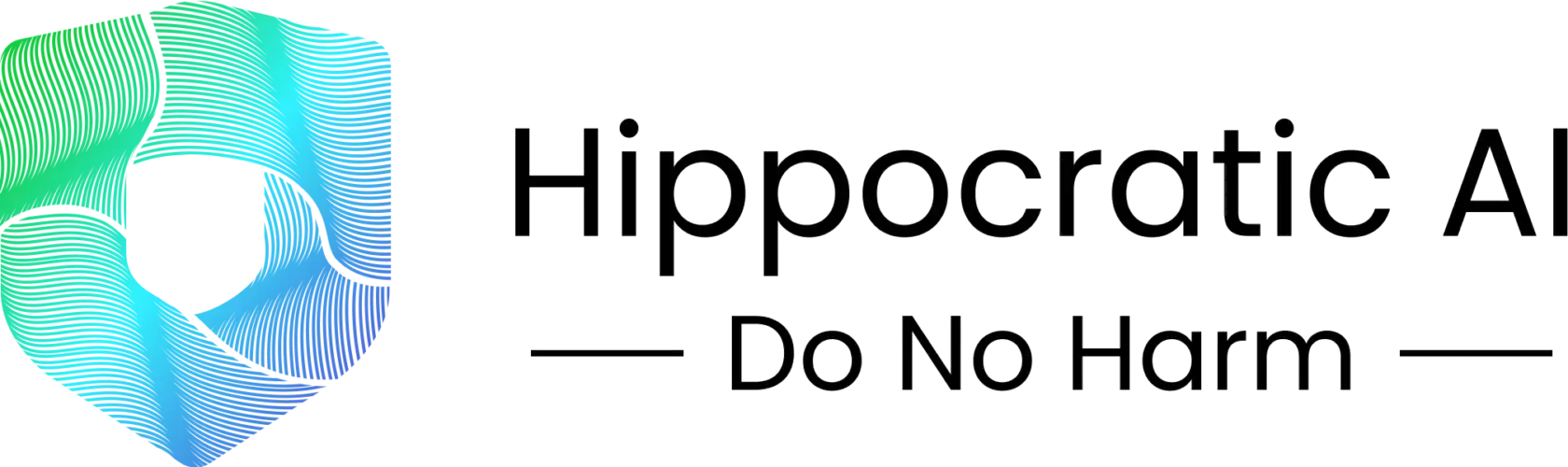 Logo featuring a blue and green abstract shield on the left and "Hippocratic AI Do No Harm" text on the right, reflecting the mission of Hippocratic AI.