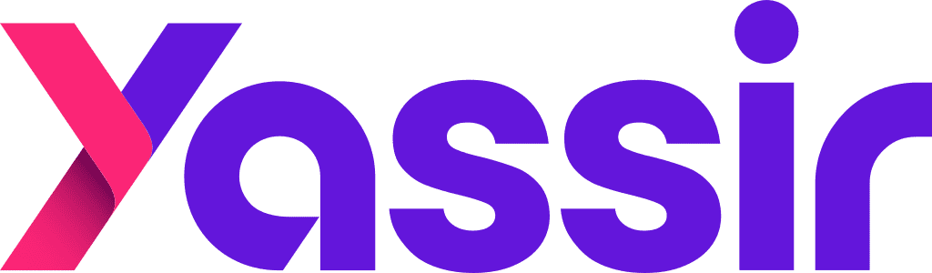 The image displays the word "Yassir" in a bold, modern font with the letter "Y" in pink and purple gradient and the remaining letters in solid purple.